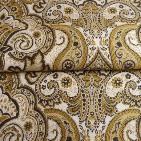 Coupon 3m Tissu Jacquard Paisley Ocre 