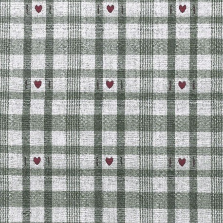 Coupon 3m Tissu Jacquard Ollon Vert Coeur Rouge 