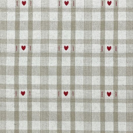 Coupon 3m Tissu Jacquard Ollon Ficelle Coeur Rouge 