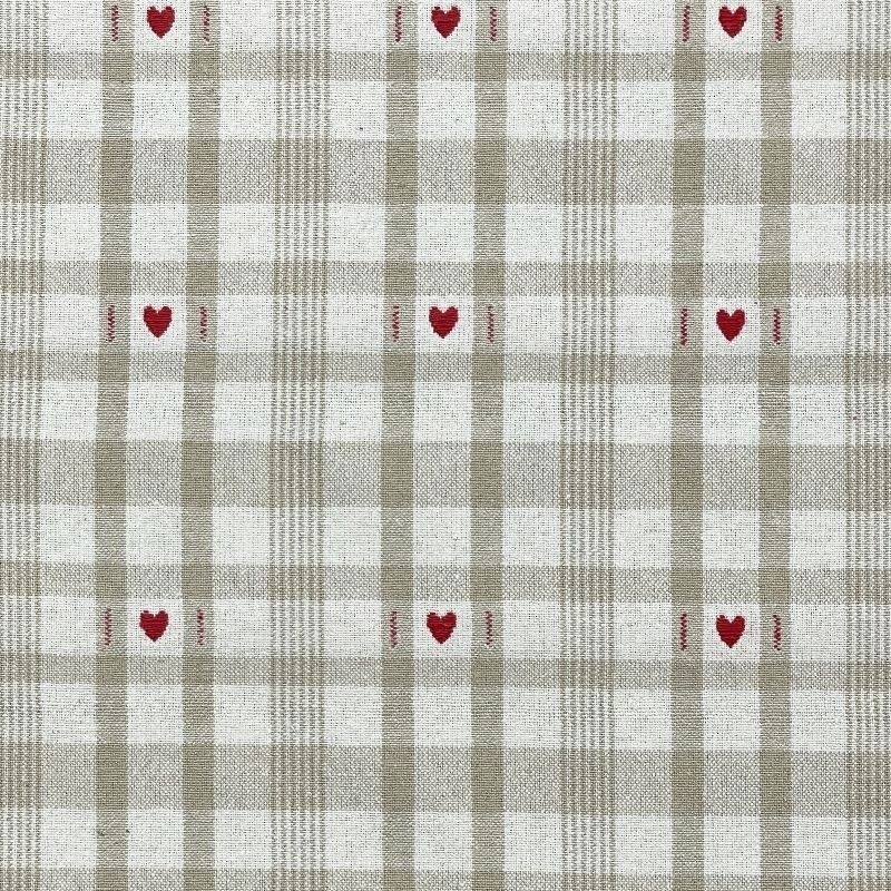 Coupon 3m Tissu Jacquard Ollon Ficelle Coeur Rouge 