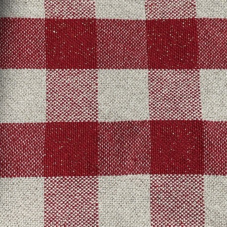 Coupon 3m Tissu Celestin Carreaux Lurex Rouge 