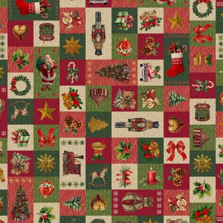 Coupon 3m Tissu Jacquard Christmas Patch Gobelin 