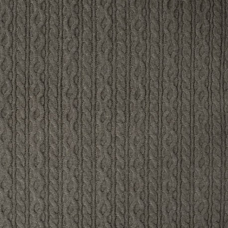 Coupon 3m Tissu Maille Jersey Effet Tressé Kaki