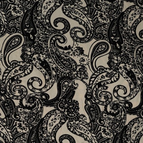 Coupon 3m Tissu Serge de Viscose Imprimé Noir 