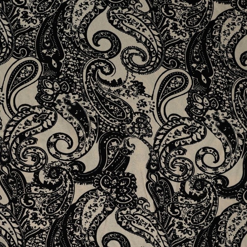 Coupon 3m Tissu Serge de Viscose Imprimé Noir 