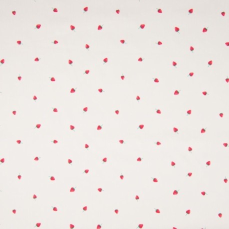 Coupon 3m Tissu Popeline de Coton Imprimé Fraise 