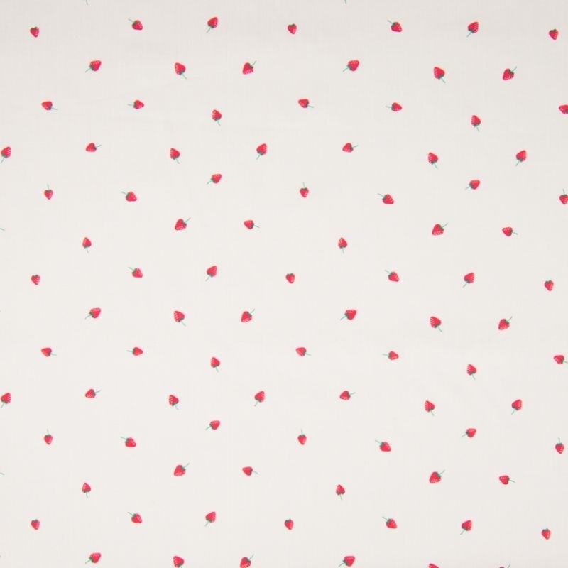 Coupon 3m Tissu Popeline de Coton Imprimé Fraise 