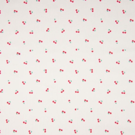 Coupon 3m Tissu Popeline de Coton Imprimé Cerise