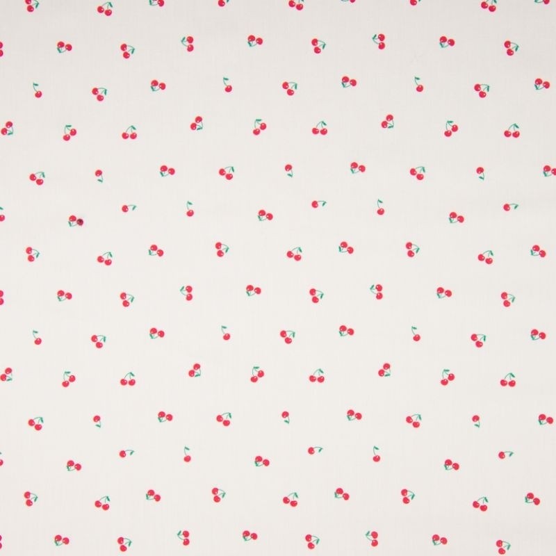 Coupon 3m Tissu Popeline de Coton Imprimé Cerise