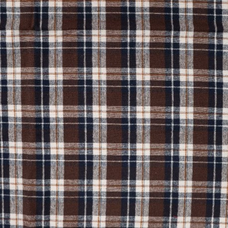 Coupon 3m Tissu Flanelle Imprimé Carreaux Marron 