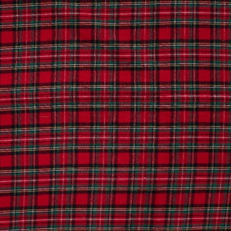 Coupon 3m Tissu Flanelle Imprimé Carreaux Rouge Vert et jaune