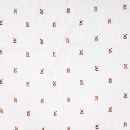 Coupon 3m Tissu Jersey de Coton Cotele Ecru Ourson 