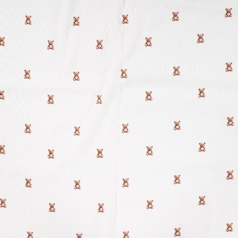 Coupon 3m Tissu Jersey de Coton Cotele Ecru Ourson 