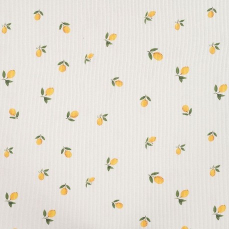 Coupon 3m Tissu Jersey de Coton Côtelé Ecru Citron 