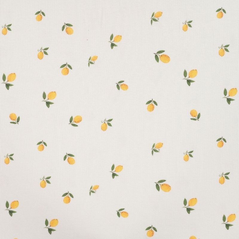 Coupon 3m Tissu Jersey de Coton Côtelé Ecru Citron 