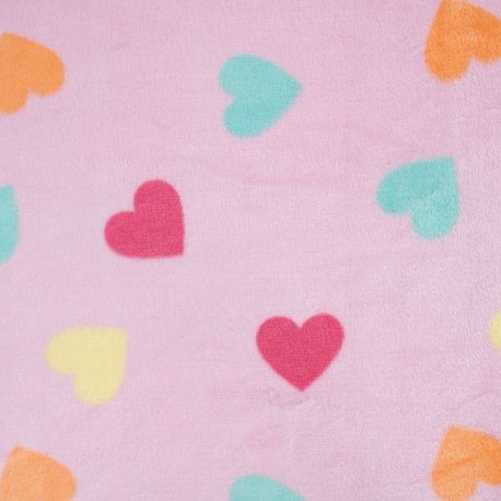 Coupon 3m Tissu Polaire Imprimé Coeur Rose
