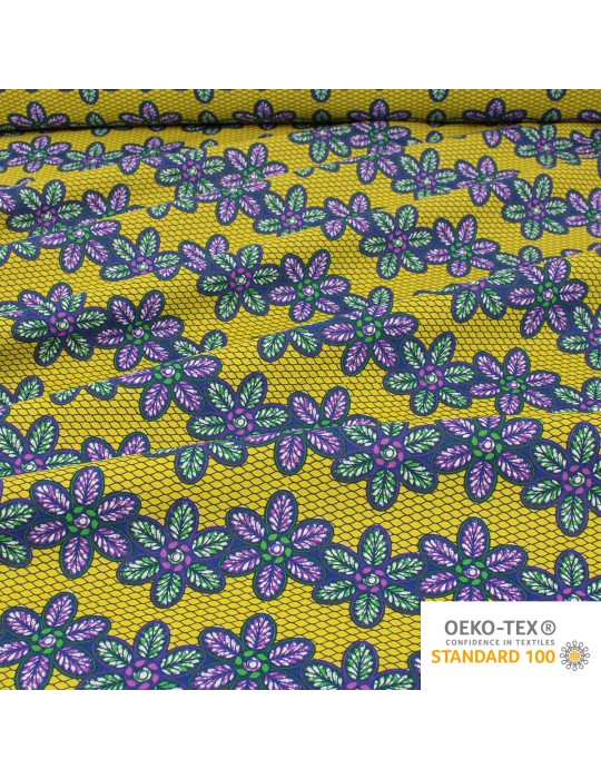 Coupon coton patchwork africain floral 50 x 50 cm jaune