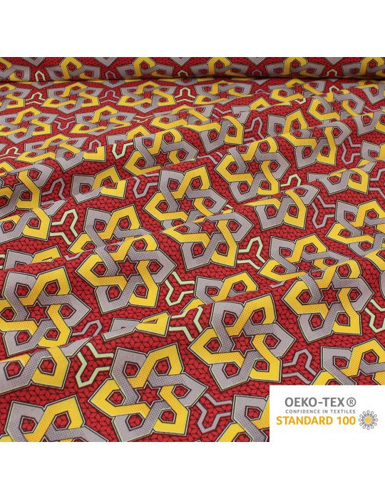 Coupon coton patchwork africain géométrique 50 x 50 cm rouge