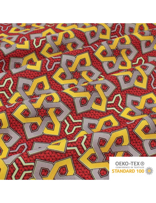 Coupon coton patchwork africain géométrique 50 x 50 cm rouge