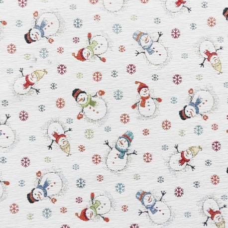 Coupon 3m Tissu Jacquard Chenillé Neman Bonhomme de Neige
