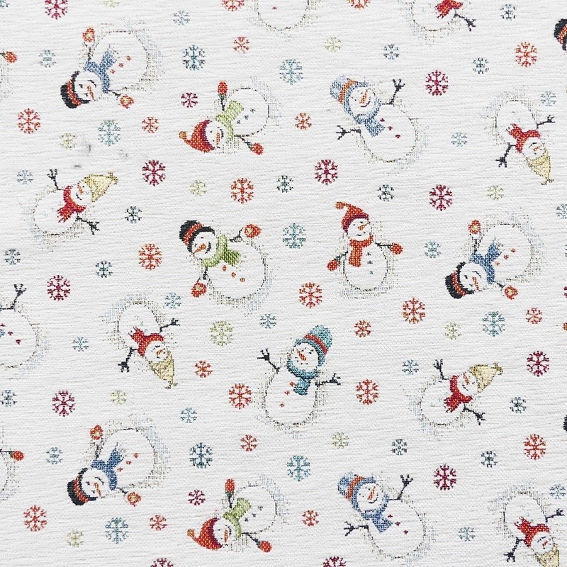 Coupon 3m Tissu Jacquard Chenillé Neman Bonhomme de Neige