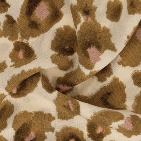 Coupon 3m Tissu Viscose Imprimé Léopard Beige Camel