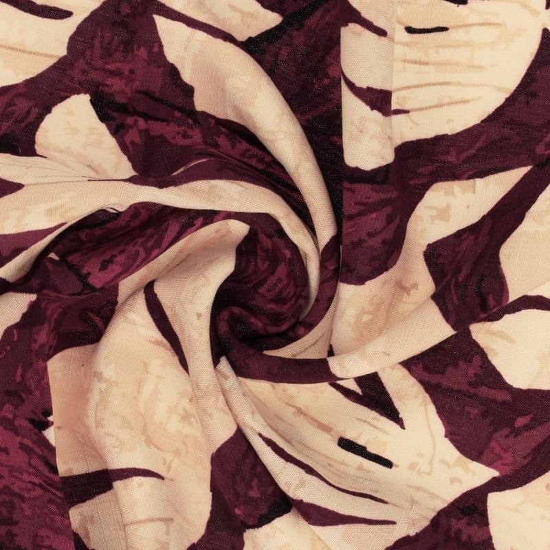 Coupon 3m Tissu Viscose Imprimé Jeanne Bordeaux 