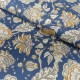 Coupon 3m Tissu Blockprint Impression Tampons Mains Floral Bleu