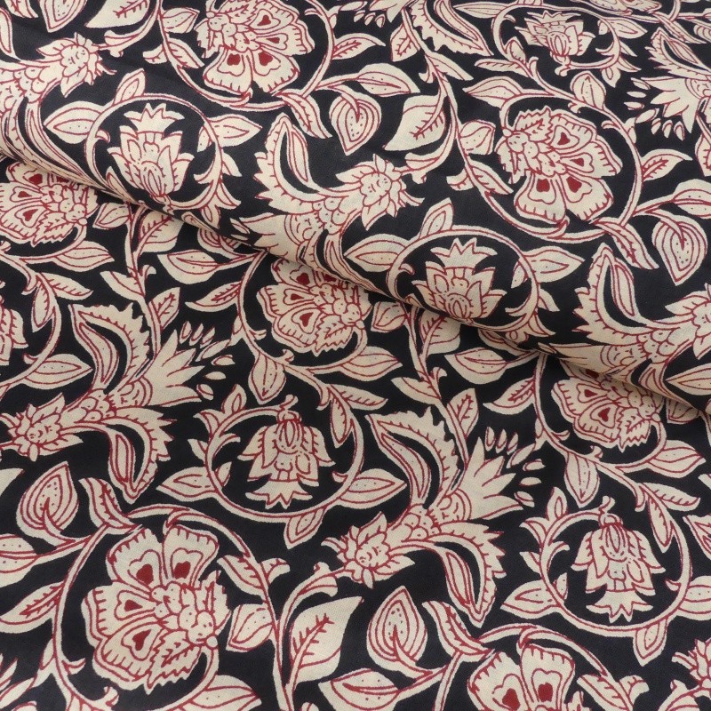 Coupon 3m Tissu Blockprint Impression Tampons Mains Floral Multico