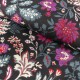 Coupon 3m Tissu Blockprint Impression Tampons Mains Fleur Fond Noir