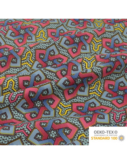 Coupon coton patchwork africain géométrique 50 x 50 cm bleu clair