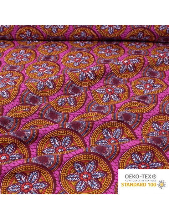 Coupon coton patchwork africain floral 50 x 50 cm fuchsia