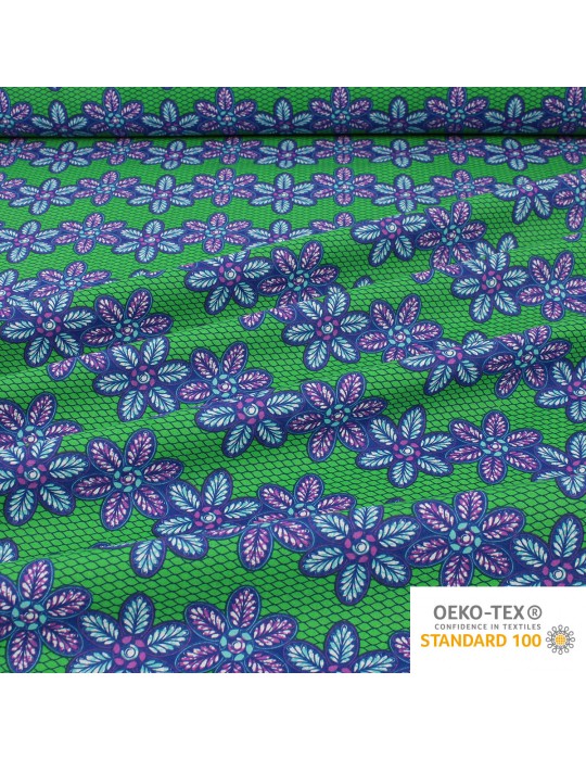 Coupon coton patchwork africain floral 50 x 50 cm vert
