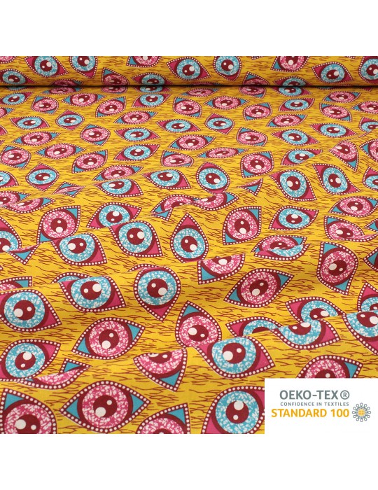 Coupon coton patchwork africain floral 50 x 50 cm orange