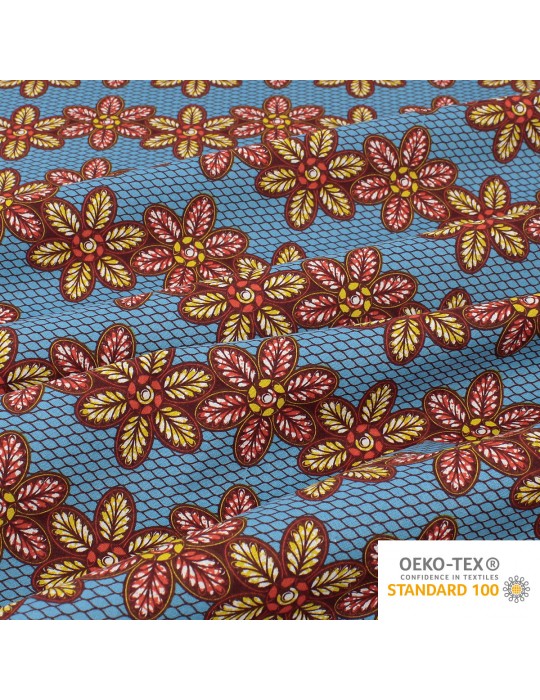 Tissu coton imprimé africain floral bleu