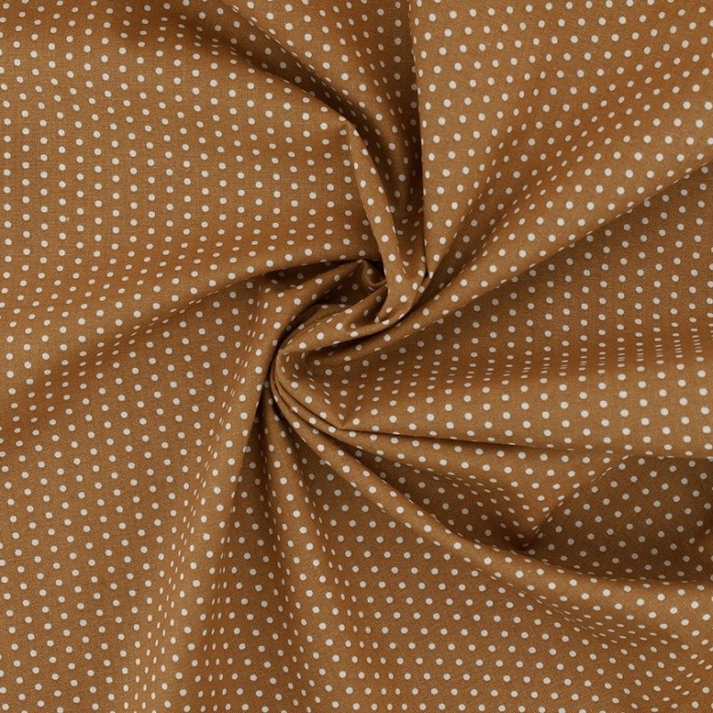 Coupon 3m Tissu Coton Imprimé Pois Caramel
