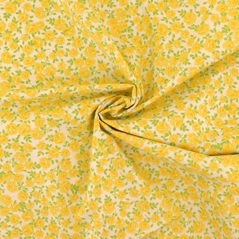 Coupon 3m Tissu Coton Imprimé Fleur Jaune