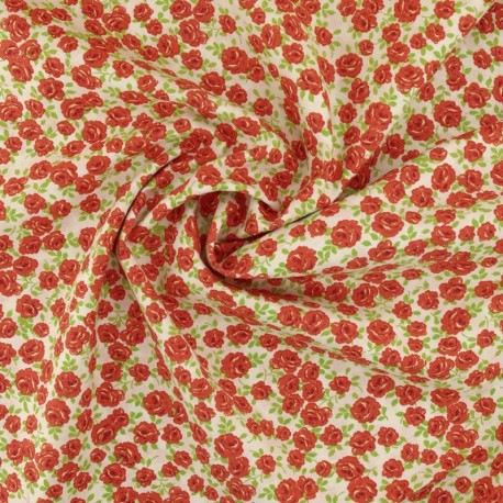 Coupon 3m Tissu Coton Imprimé Fleur Rouge