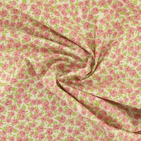 Coupon 3m Tissu Coton Imprimé Fleur Rose