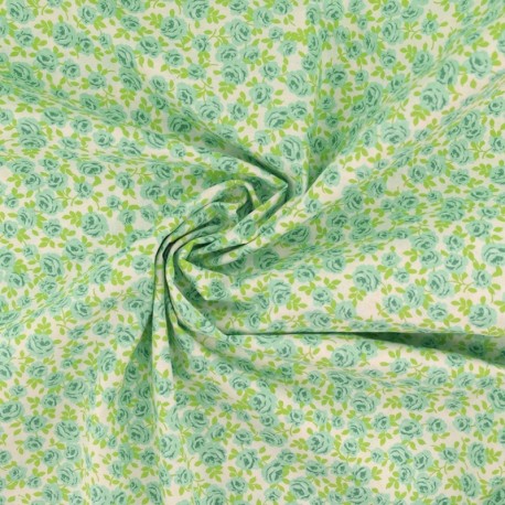 Coupon 3m Tissu Coton Imprimé Fleur Verte