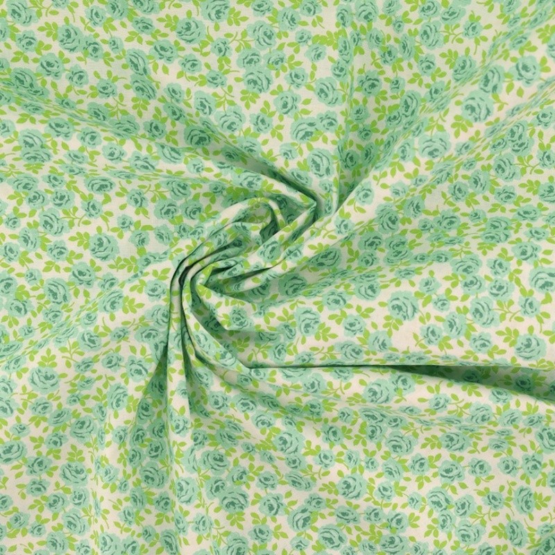 Coupon 3m Tissu Coton Imprimé Fleur Verte