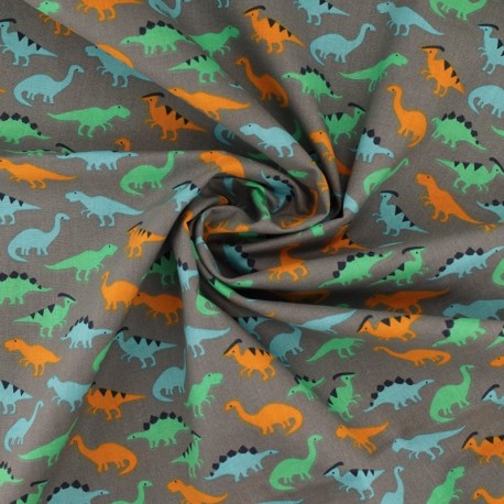 Coupon 3m Tissu Coton Imprimé Dinosaures Multico