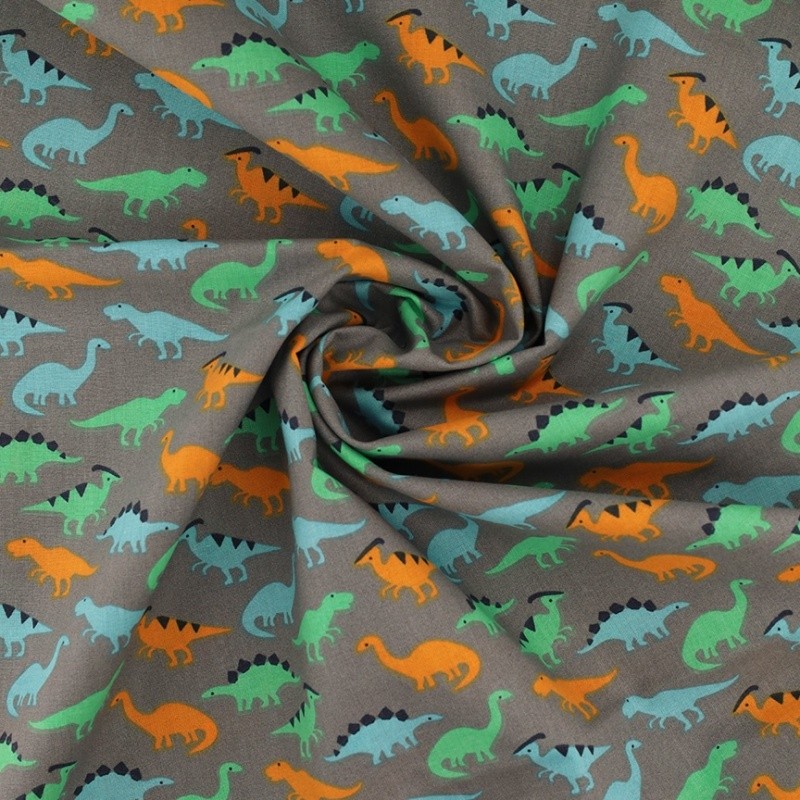 Coupon 3m Tissu Coton Imprimé Dinosaures Multico