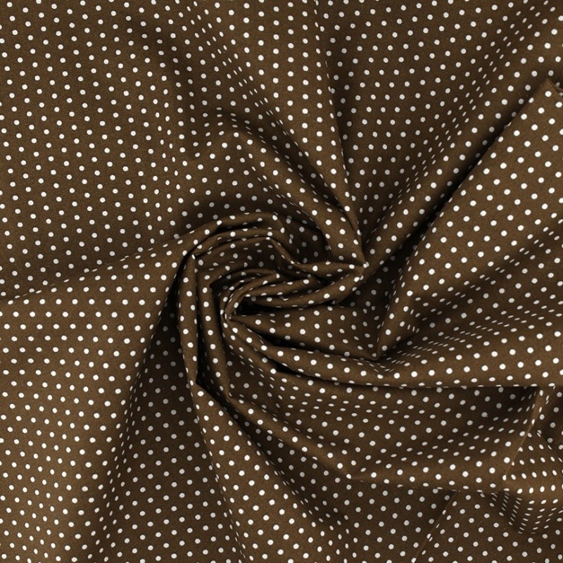 Coupon 3m Tissu Coton Imprimé Pois Marron