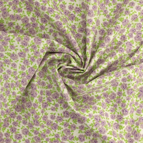 Coupon 3m Tissu Coton Imprimé Fleur Mauve