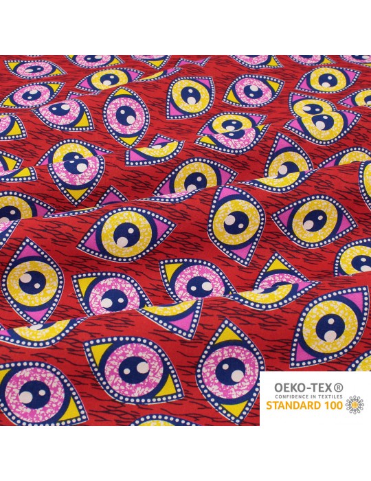 Coupon coton imprimé africain yeux 50 x 150 cm rouge