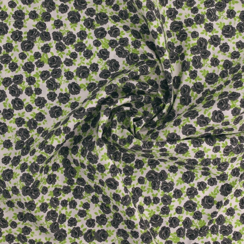 Coupon 3m Tissu Coton Imprimé Fleur Grise