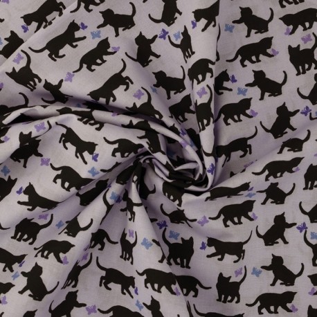 Coupon 3m Tissu Coton Imprimé Chat Noir