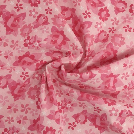 Coupon 3m Tissu Coton Imprimé Fleur Rose