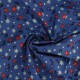 Coupon 3m Tissu Coton Imprimé Fleur Fond Bleu